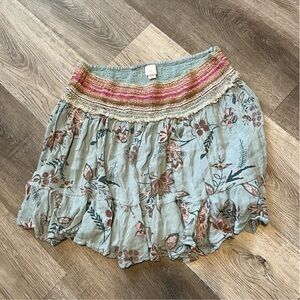 Anthropologie Green and Pink Smocked Bubble Mini Skirt